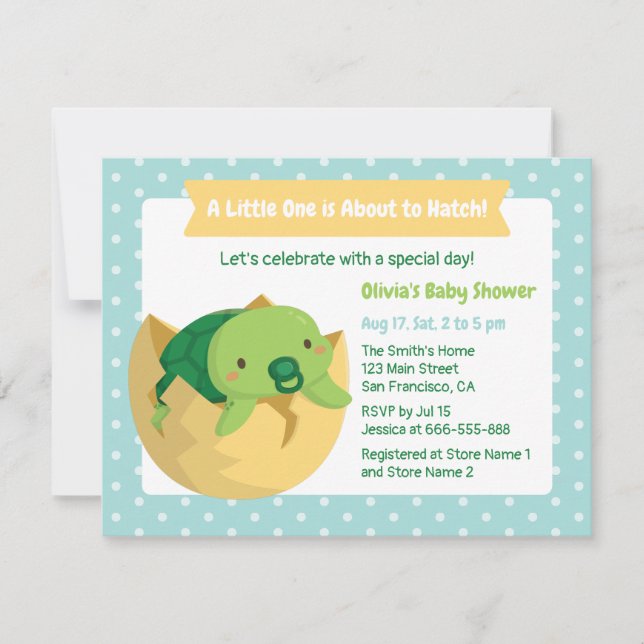 Tarjetas de Invitación para Baby Shower de Tortuga (Anverso)