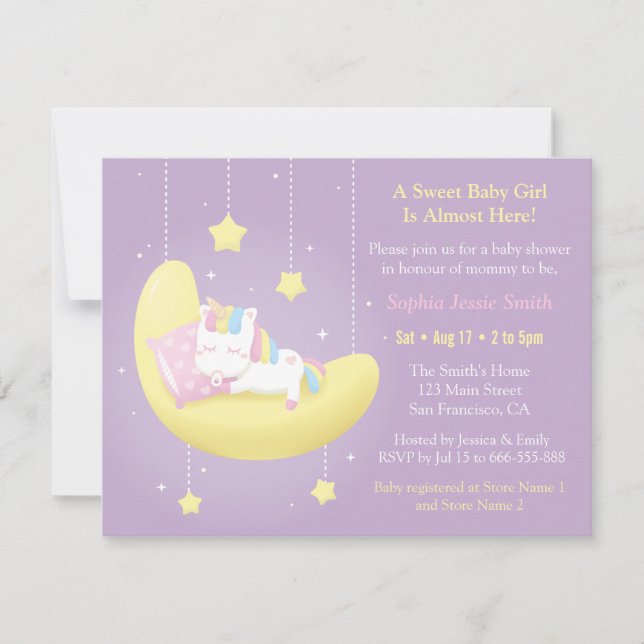 Tarjetas de Invitación para Baby Shower de Unicorn (Anverso)
