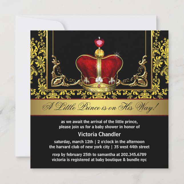 Tarjetas de Invitación para Baby Shower del Prínci (Anverso)