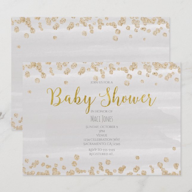 Tarjetas de Invitación para Baby Shower Gris Claro (Anverso / Reverso)