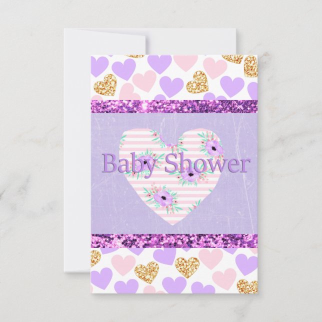 Tarjetas de Invitación para Baby Shower Moradas, D (Anverso)