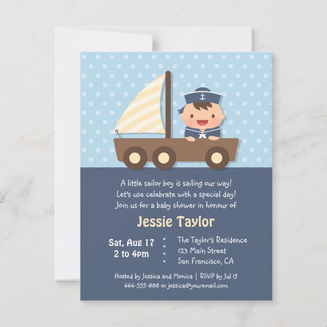 Tarjetas de Invitación para Baby Shower Náutico de (Anverso)