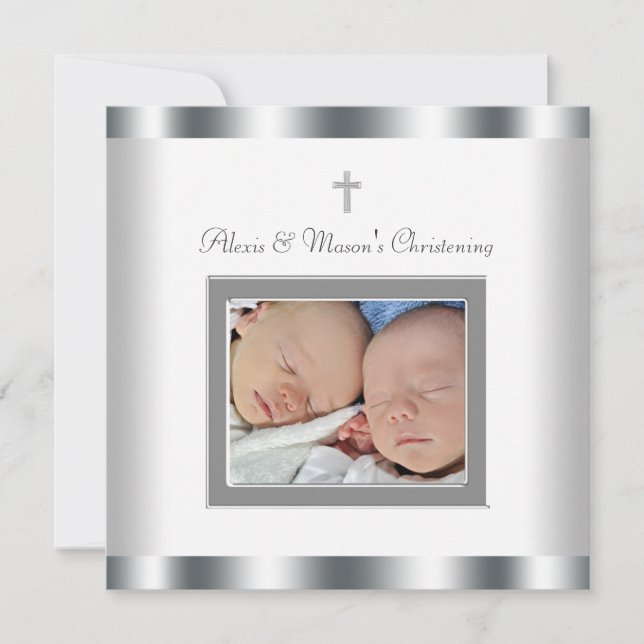 Tarjetas de Invitación para Bautizo de Gemelos Bla (Anverso)