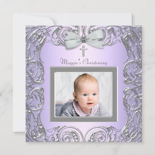 Tarjetas de invitación para bautizo elegantes de c (Anverso)