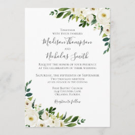 Tarjetas de invitación para bodas de flores blanca