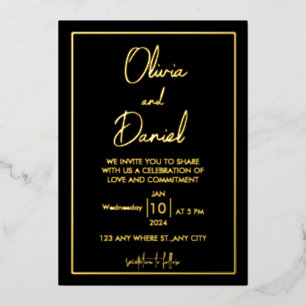 Tarjetas de invitación para bodas en negro y oro