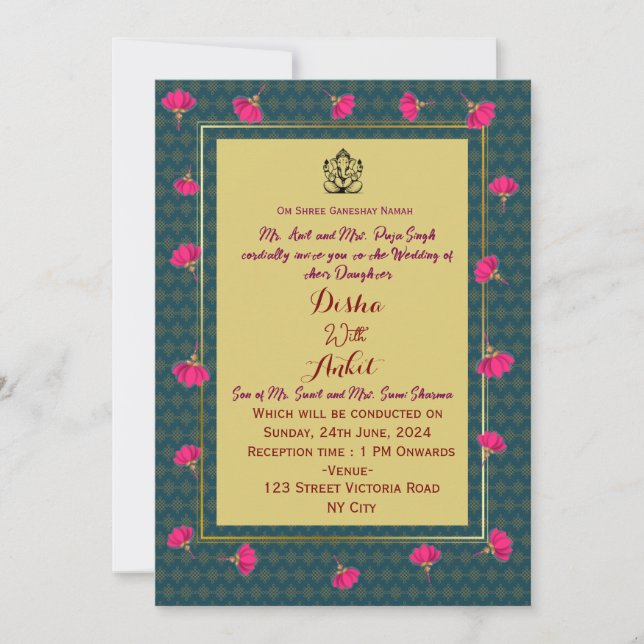 Tarjetas de Invitación para Bodas Indias (Anverso)