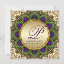 Tarjetas de Invitación para Cena con Plumas de Pav