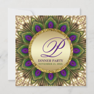 Tarjetas de Invitación para Cena con Plumas de Pav