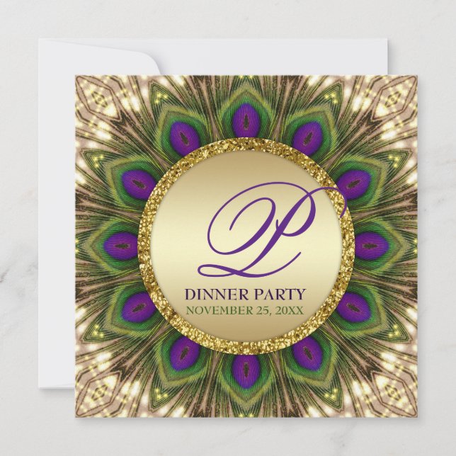 Tarjetas de Invitación para Cena con Plumas de Pav (Anverso)
