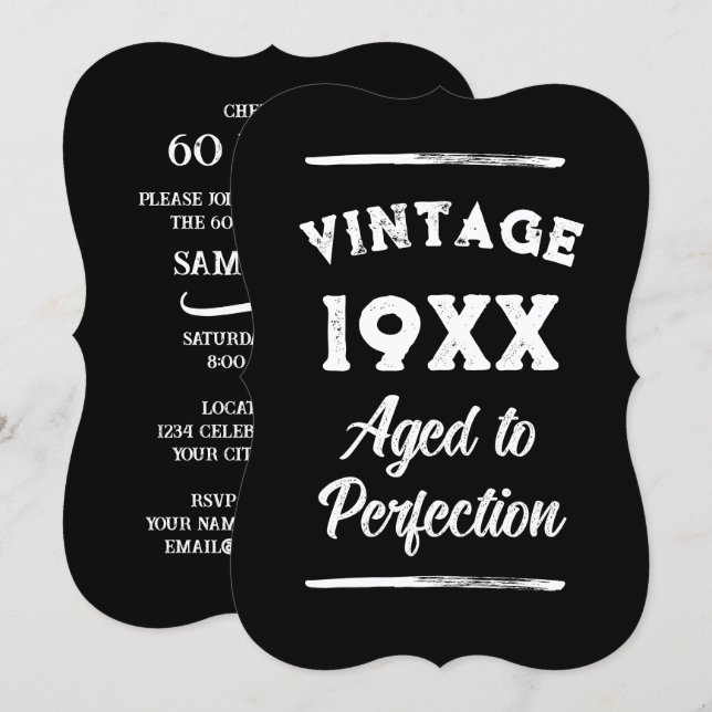 Tarjetas de invitación para cumpleaños 60 con esti (Anverso / Reverso)