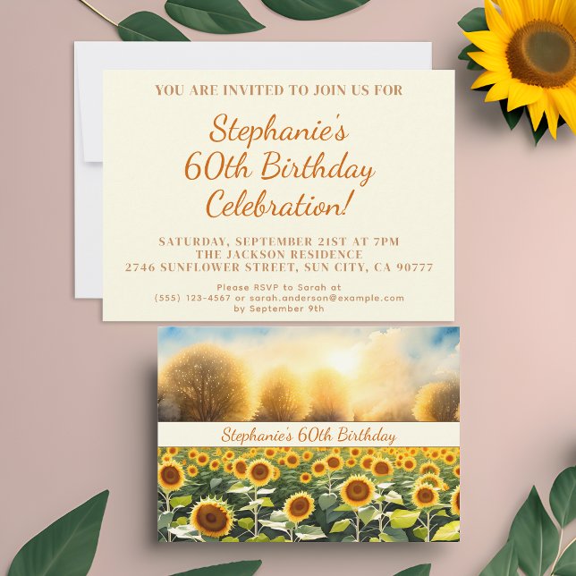 Tarjetas de Invitación para Cumpleaños 60 - Tema G (🌻 Embrace Nature's Elegance: 60th Birthday Invitations! 🌼)