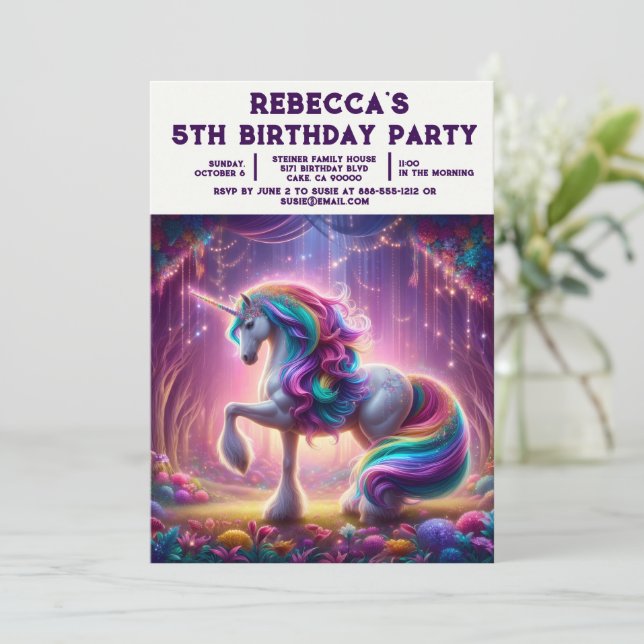 Tarjetas de Invitación para Cumpleaños de Niña Uni (Anverso de pie)