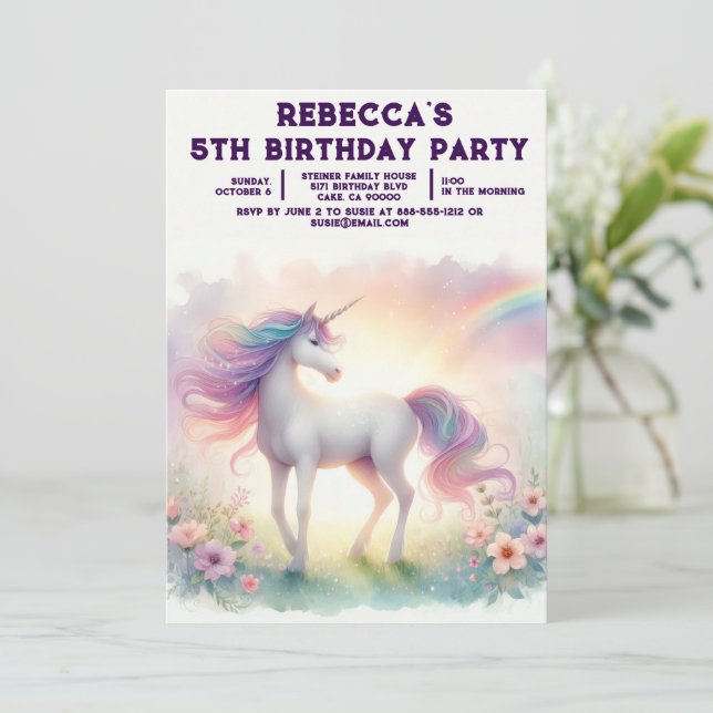 Tarjetas de Invitación para Cumpleaños de Niña Uni (Anverso de pie)
