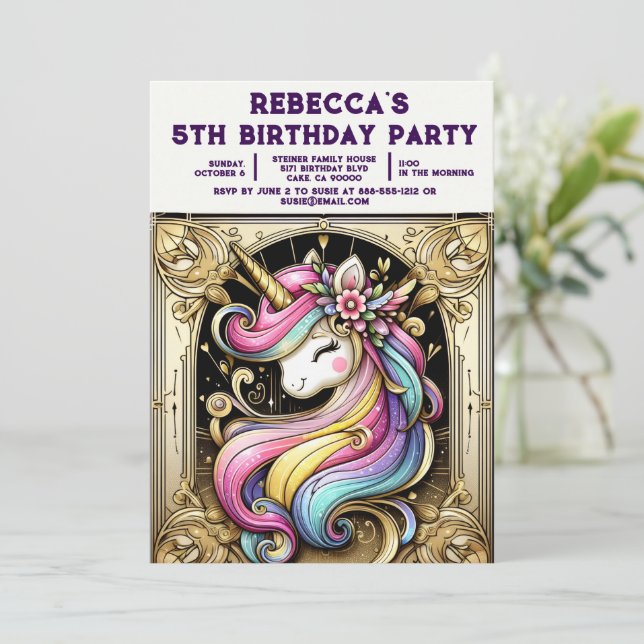 Tarjetas de Invitación para Cumpleaños de Niña Uni (Anverso de pie)