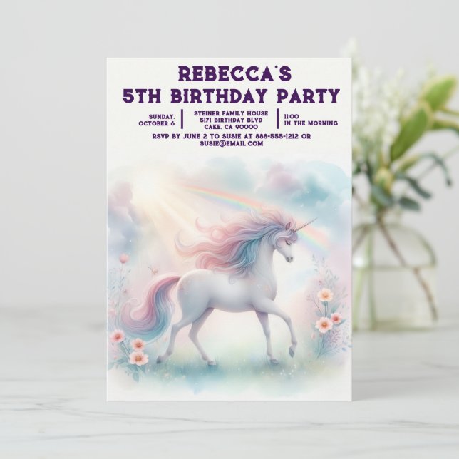 Tarjetas de Invitación para Cumpleaños de Niña Uni (Anverso de pie)