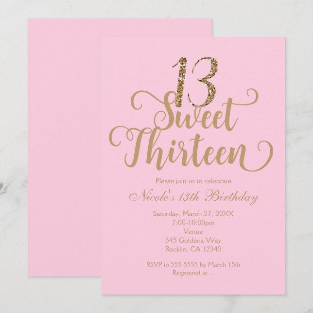 Tarjetas de Invitación para Cumpleaños Dulces 13 R (Anverso / Reverso)