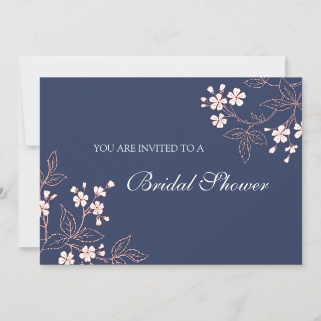 Tarjetas de invitación para ducha con flores azule (Anverso)
