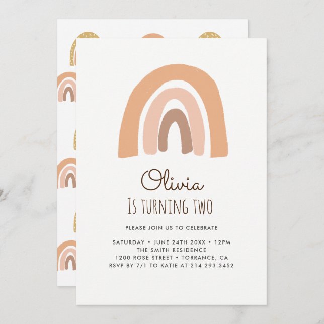 Tarjetas de invitación para el segundo cumpleaños  (Anverso / Reverso)