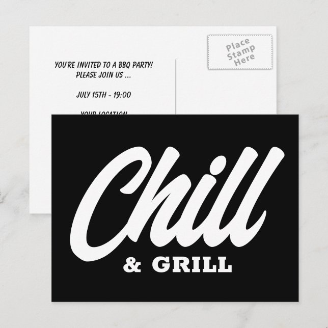 Tarjetas de invitación para fiesta de BBQ Chill &  (Anverso / Reverso)