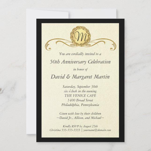 Tarjetas de Invitación para Fiesta de Bodas de Oro (Reverso)