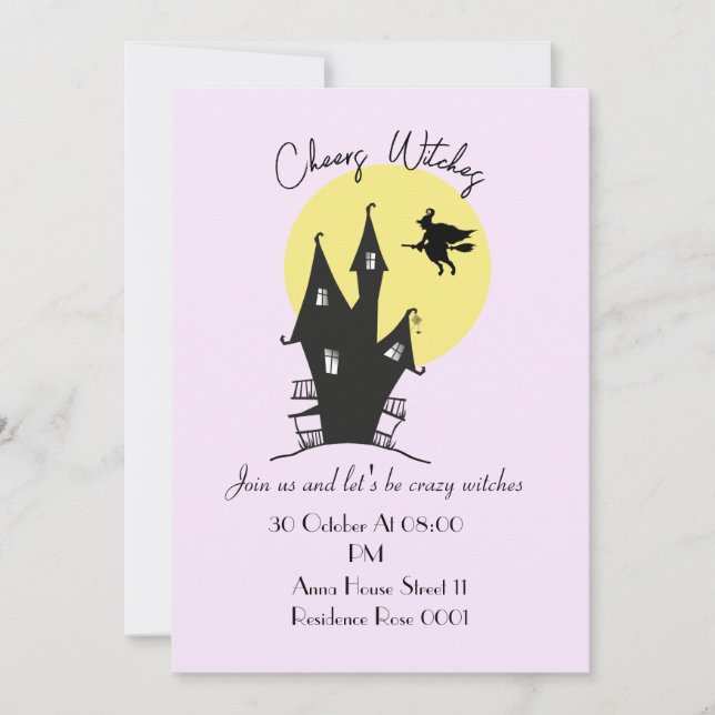 Tarjetas de invitación para fiesta de brujas de Ha (Anverso)