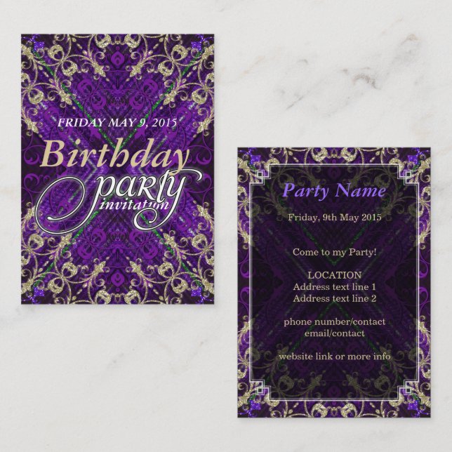 Tarjetas de Invitación para Fiesta de Cumpleaños c (Anverso / Reverso)