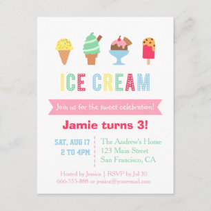 Tarjetas de Invitación para Fiesta de Helado Dulce