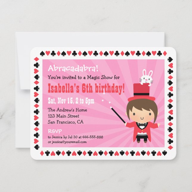 Tarjetas de Invitación para Fiesta de Magia de Niñ (Anverso)