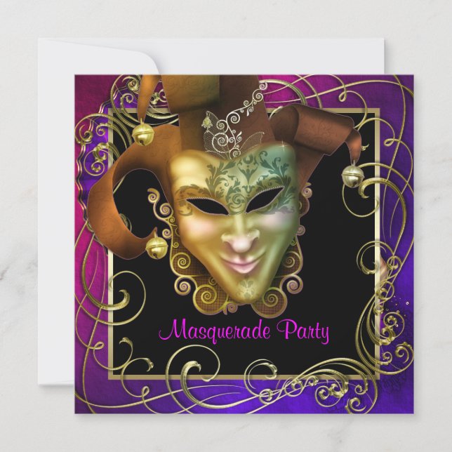 Tarjetas de Invitación para Fiesta de Máscaras de  (Anverso)