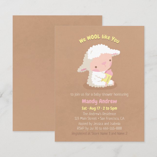 Tarjetas de Invitación para Fiesta de Shower de Be (Anverso / Reverso)