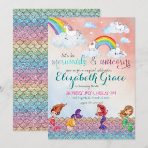 Tarjetas de Invitación para Fiesta de Sirenas, Uni