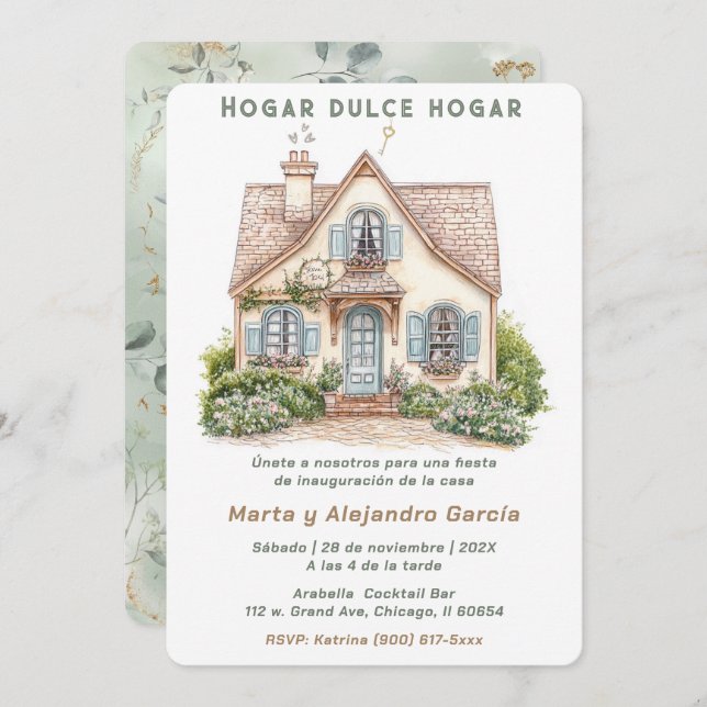 Tarjetas de invitación para inauguración casa (Anverso / Reverso)