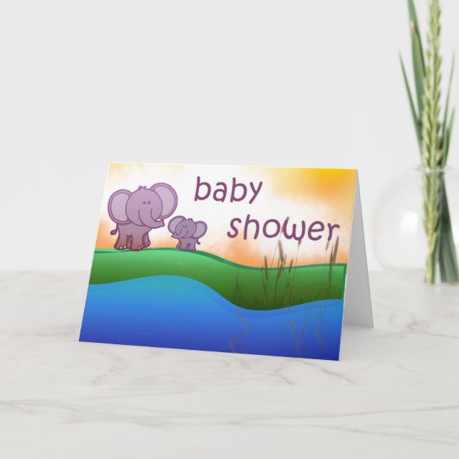Tarjetas de invitación para la ducha de bebé elefa (Anverso)