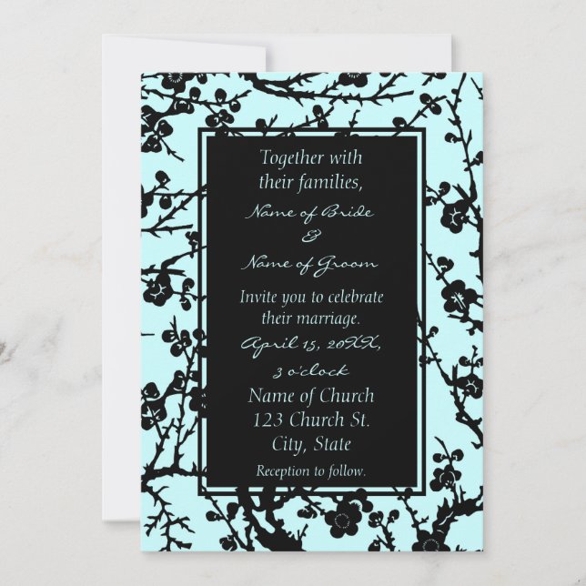 Tarjetas de invitación para matrimonio floral turq (Anverso)