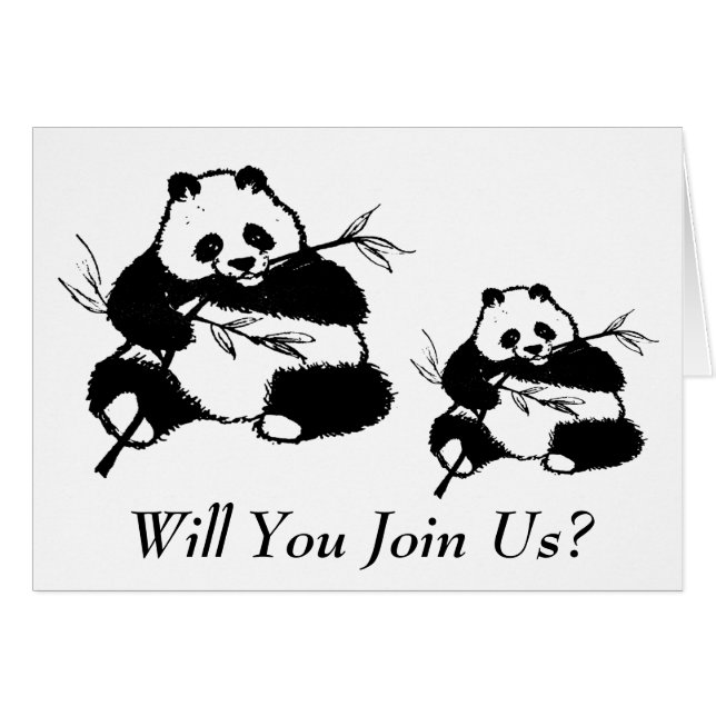 Tarjetas de Invitación para Osos Panda Comiendo (Anverso (Horizontal))