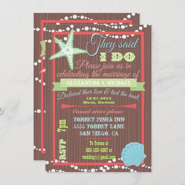 Tarjetas de Invitación para Recepción de Boda Desp (Anverso / Reverso)