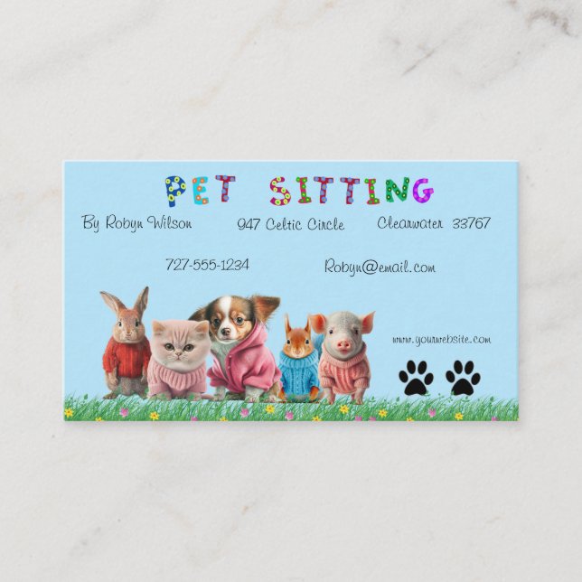 Tarjetas de Invitación para sentadas de mascota (Anverso)