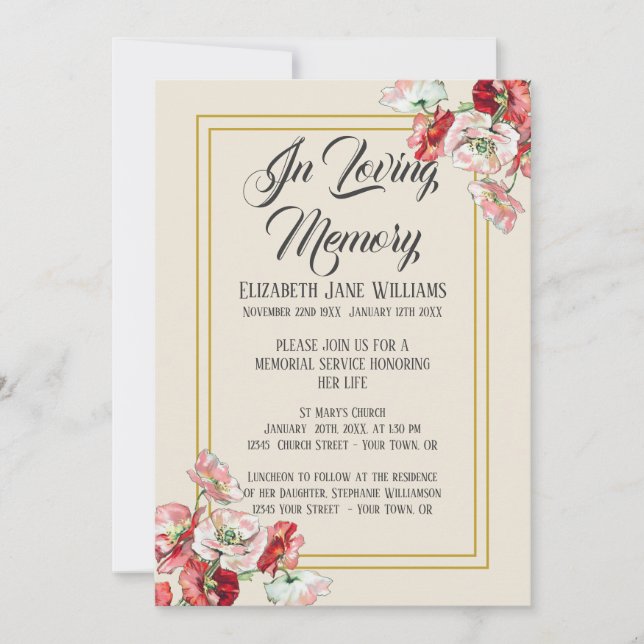 Tarjetas de invitación para servicio conmemorativo (Anverso)