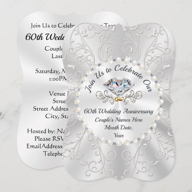 Tarjetas de Invitación por 60 Aniversario de Boda (Anverso / Reverso)