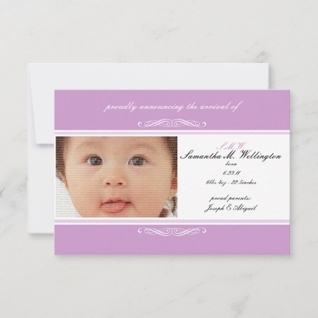 Tarjetas de Invitación Purple Baby (Anverso)