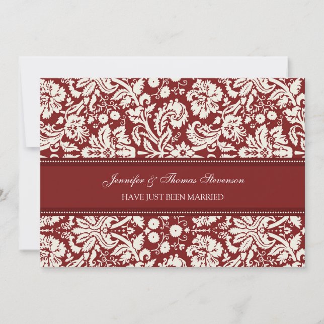 Tarjetas de Invitación Red Damask Just Casried (Anverso)