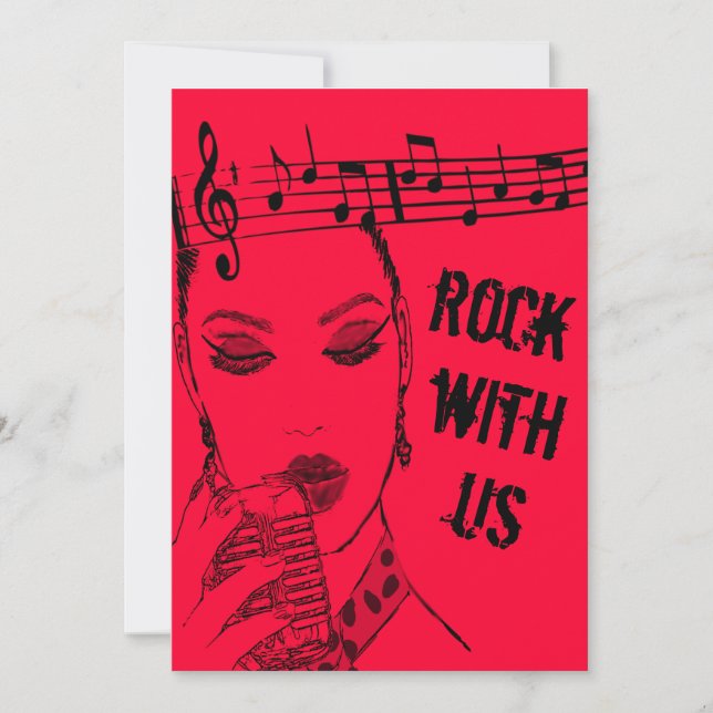 tarjetas de invitación rosa rockabilly diva (Anverso)
