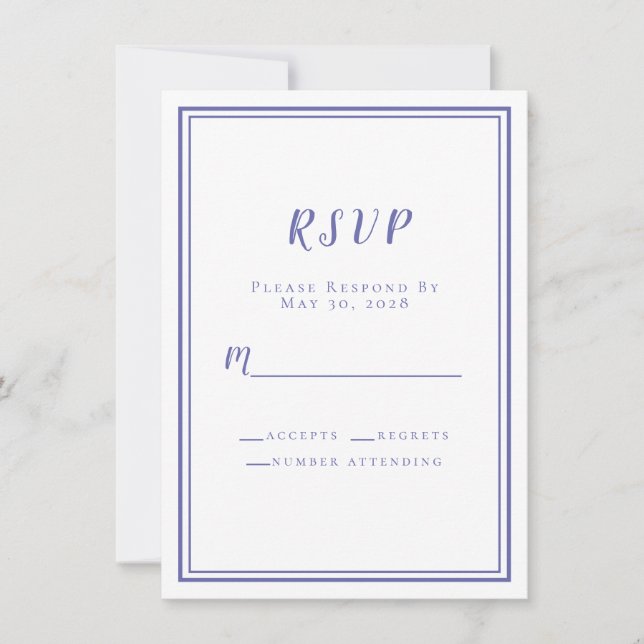 Tarjetas de Invitación RSVP Boda Chic Azul Periwin (Anverso)