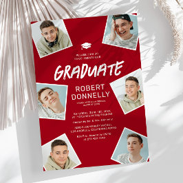 Tarjetas de Invitación Simples de 6 Fotos Rojas pa