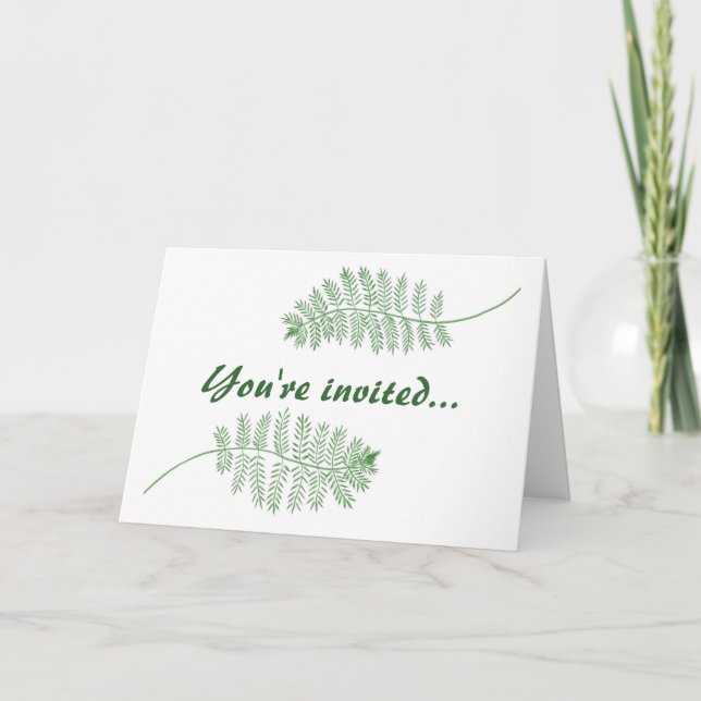 Tarjetas de invitaciones de boda Green Ferns, plan (Anverso)