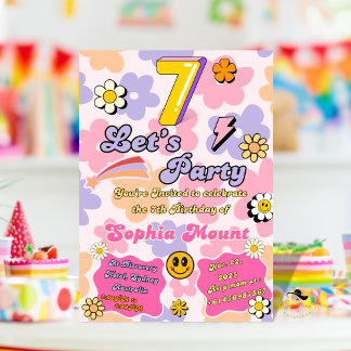 Tarjetas de invitaciones de cumpleaños 7 Floral pa