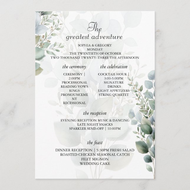 Tarjetas de Itinerario de Programa de Boda de Euca (Anverso)