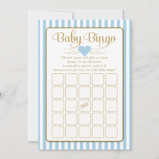 Tarjetas de juego Baby Bingo Blue Gold Boy Baby Sh (Anverso)