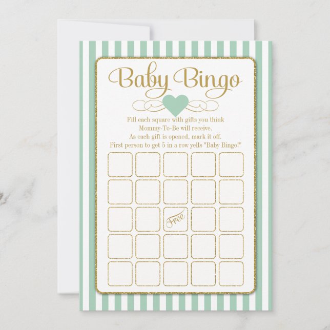 Tarjetas de juego Baby Shower Baby Bingo Mint Gree (Anverso)
